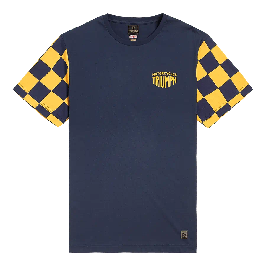 Triumph Preston Checkerboard Sleeve Tee in Navy and Yellow